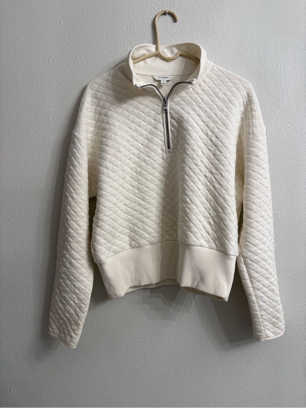 Banana Republic Cream Quilted Half-Zip Sweatshirt